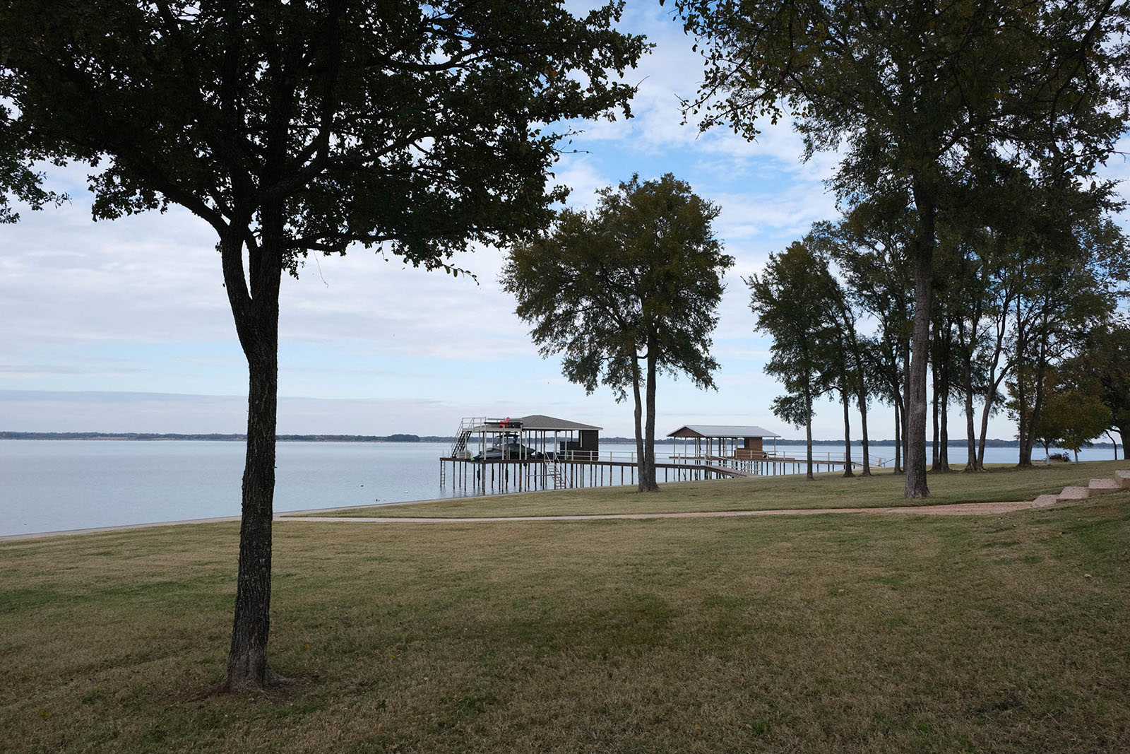 Another view of the lake with several homeowner's docks.