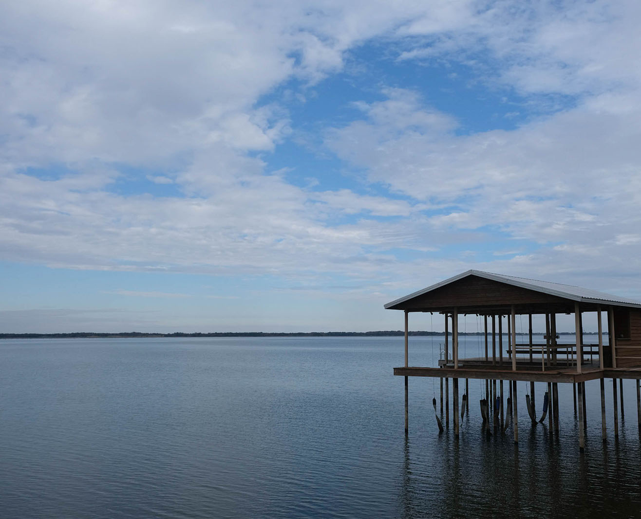 A view of the lake and one of the community docks.